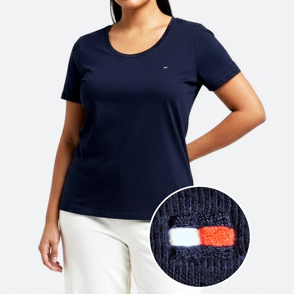 Tommy Hilfiger‎ 100% Cotton Navy Logo Tee L 12 Crewneck Favorite T-Shirt